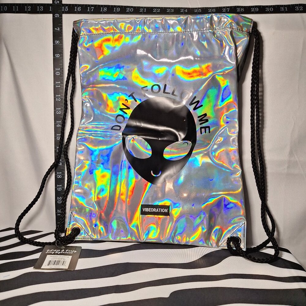 NWT Vibedration Drawstring Backpack Silver Alien